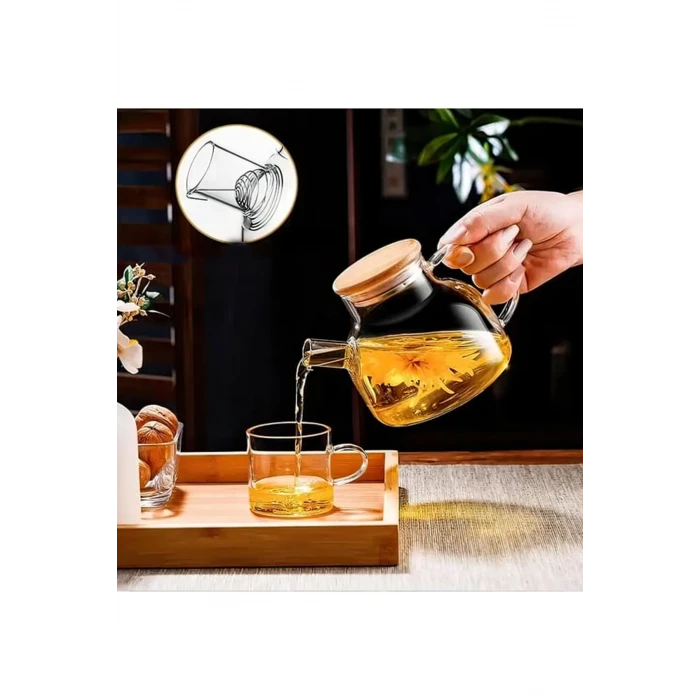 İEG Bambu Kapaklı Borosilikat Cam Demlik 1000ml -CM-2000