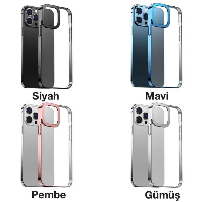ieg™ Baseus Glitter İphone 13 Pro Max 6.7inç Kılıf Renkli Kenar Şeffaf Silikon
