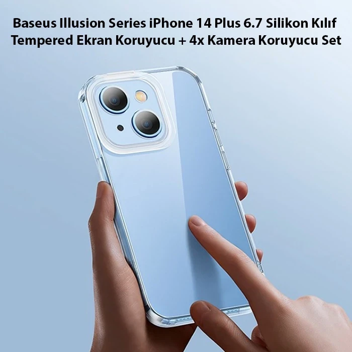 ieg™ Baseus Illusion Series İphone 14 Plus 6.7 Silikon Kılıf + Tempered Ekran Koruyucu + 4x Kamera Koruyu