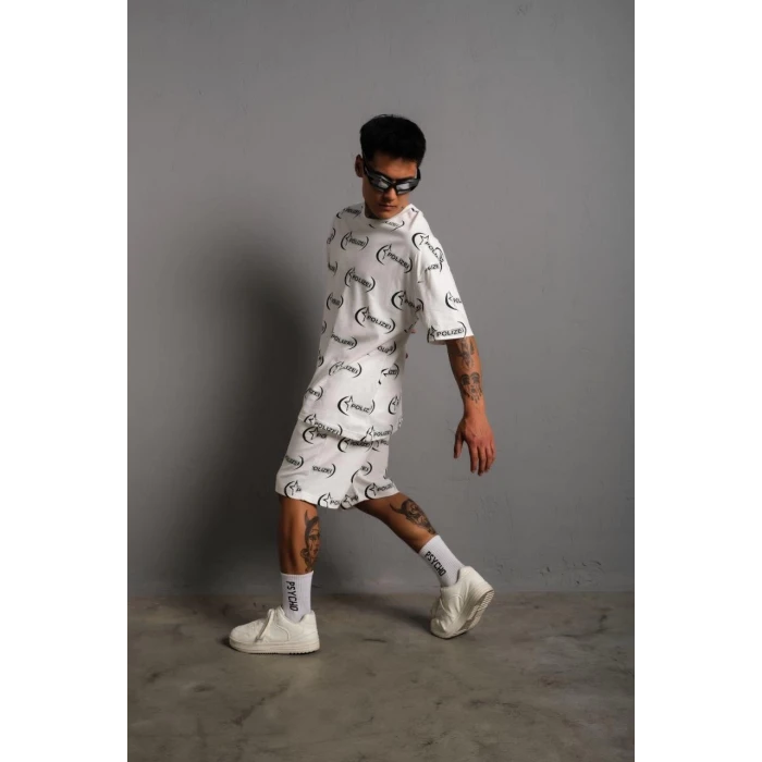 ieg™      Baskılı İkili Şortlu Takım - Beyaz -