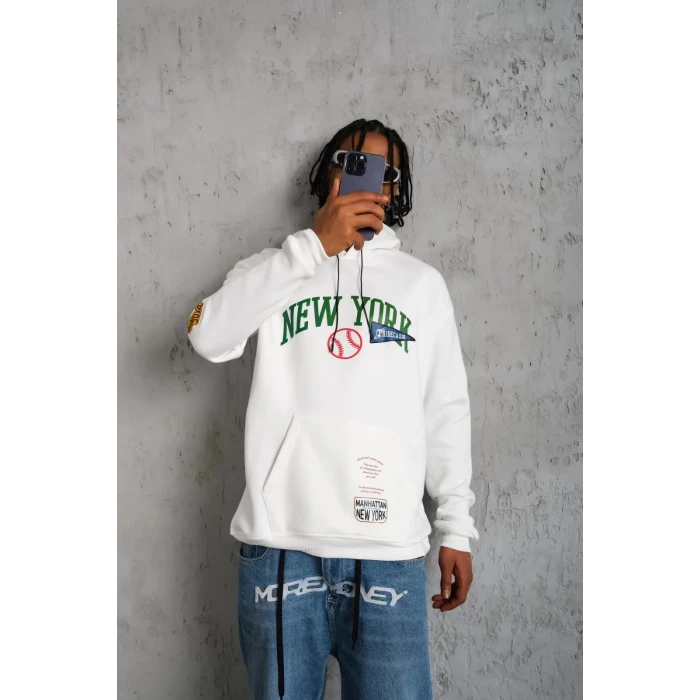 ieg™      Baskılı Kapüşonlu Sweatshirt - Beyaz -