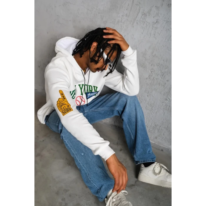 ieg™      Baskılı Kapüşonlu Sweatshirt - Beyaz -