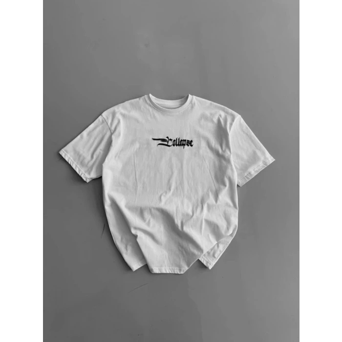 ieg™ Baskılı Oversize Bisiklet Yaka T-shirt - Beyaz