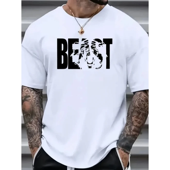 ieg™ Baskılı Oversize Bisiklet Yaka T-shirt - Beyaz