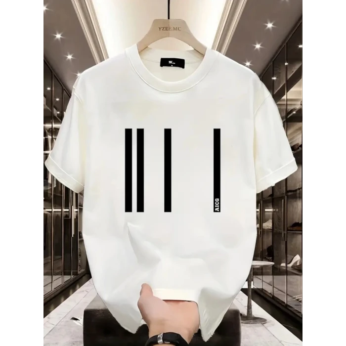 ieg™ Baskılı Oversize Bisiklet Yaka T-shirt - Beyaz