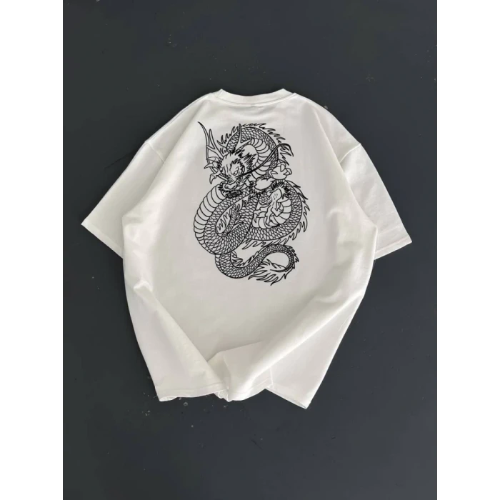 ieg™ Baskılı Oversize Bisiklet Yaka T-shirt - Beyaz