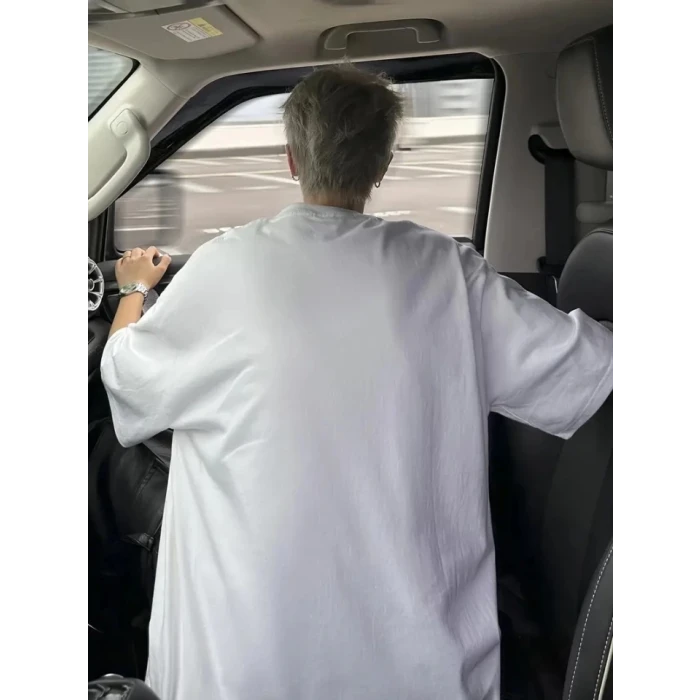 ieg™ Baskılı Oversize Bisiklet Yaka T-shirt - Beyaz