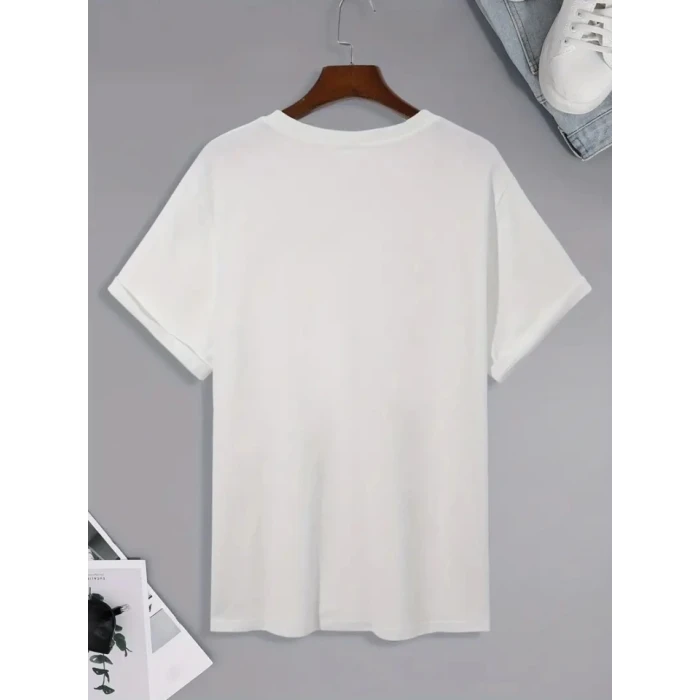 ieg™ Baskılı Oversize Bisiklet Yaka T-shirt - Beyaz