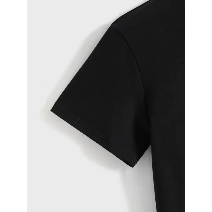 ieg™ Baskılı Oversize Bisiklet Yaka T-shirt - Siyah