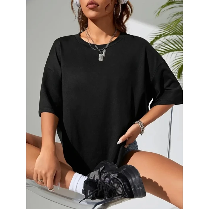 ieg™ Baskılı Oversize Bisiklet Yaka T-shirt - Siyah