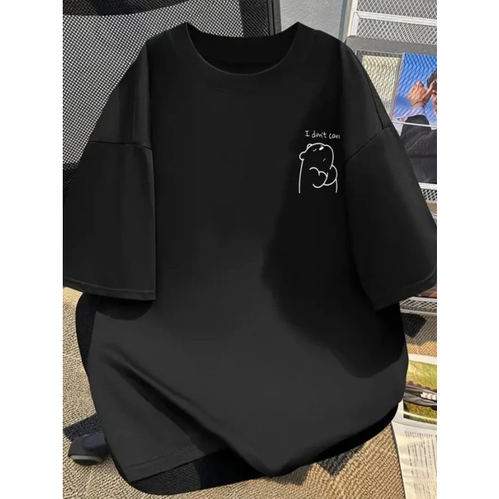 ieg™ Baskılı Oversize Bisiklet Yaka T-shirt - Siyah