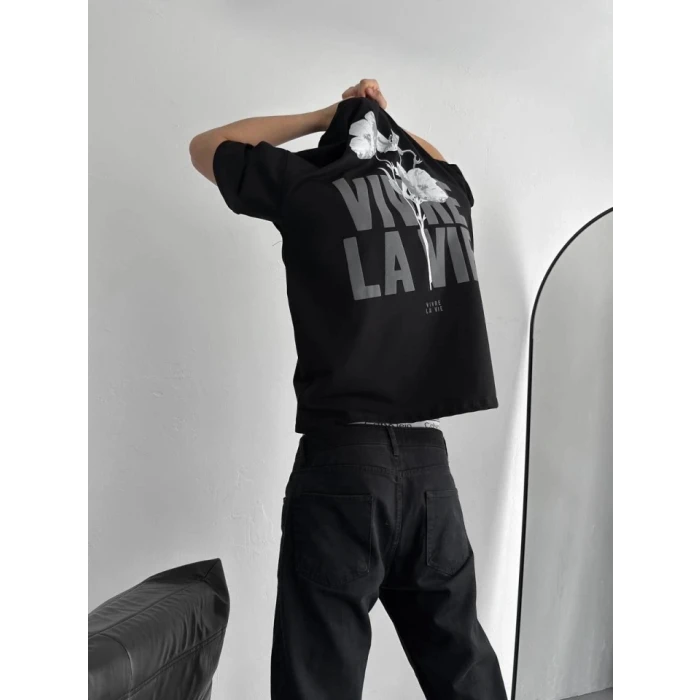 ieg™ Baskılı Oversize Bisiklet Yaka T-shirt - Siyah