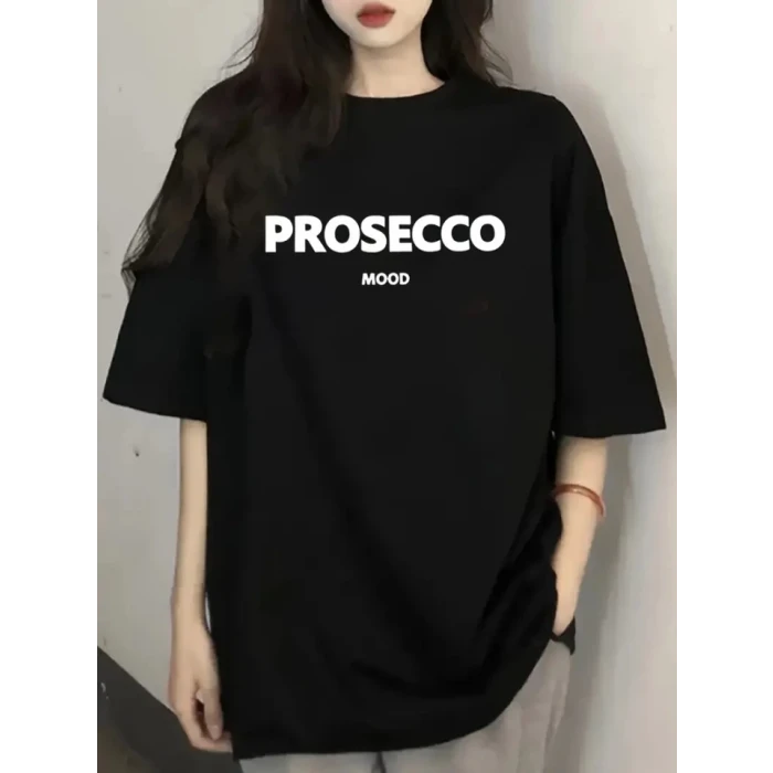 ieg™ Baskılı Oversize Bisiklet Yaka T-shirt - Siyah