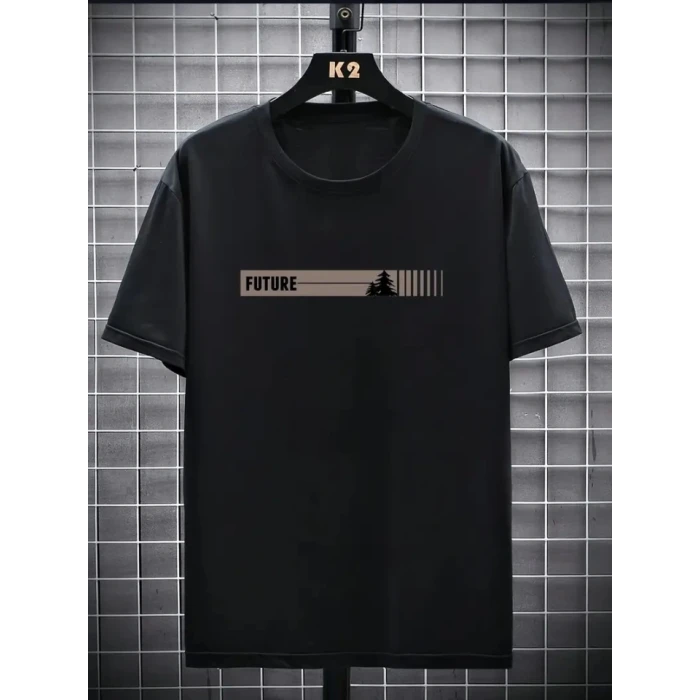 ieg™ Baskılı Oversize Bisiklet Yaka T-shirt - Siyah