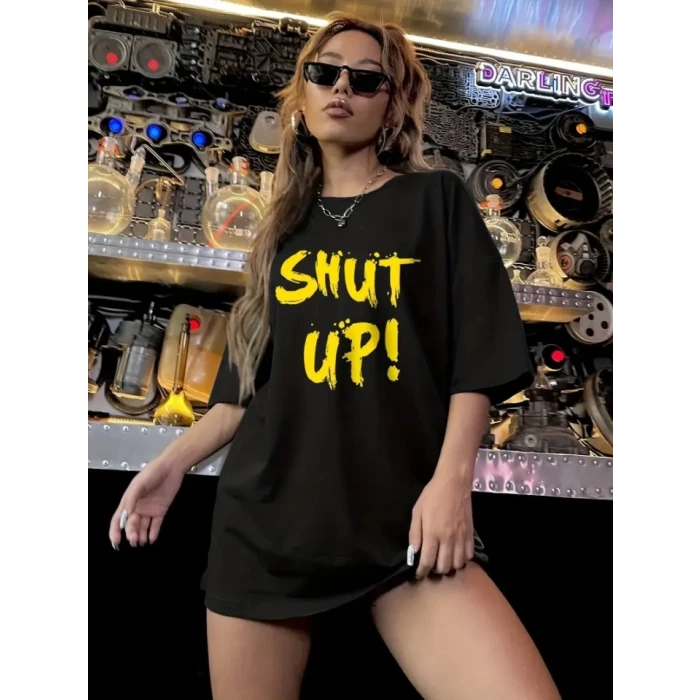 ieg™ Baskılı Oversize Bisiklet Yaka T-shirt - Siyah