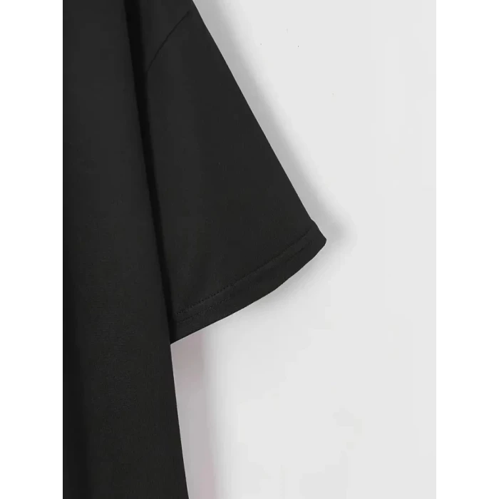 ieg™ Baskılı Oversize Bisiklet Yaka T-shirt - Siyah