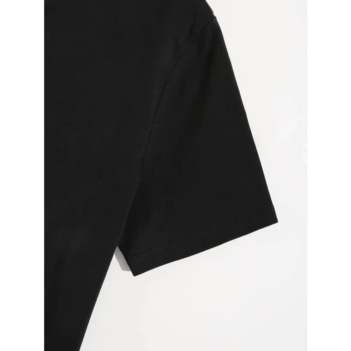 ieg™ Baskılı Oversize Bisiklet Yaka T-shirt - Siyah