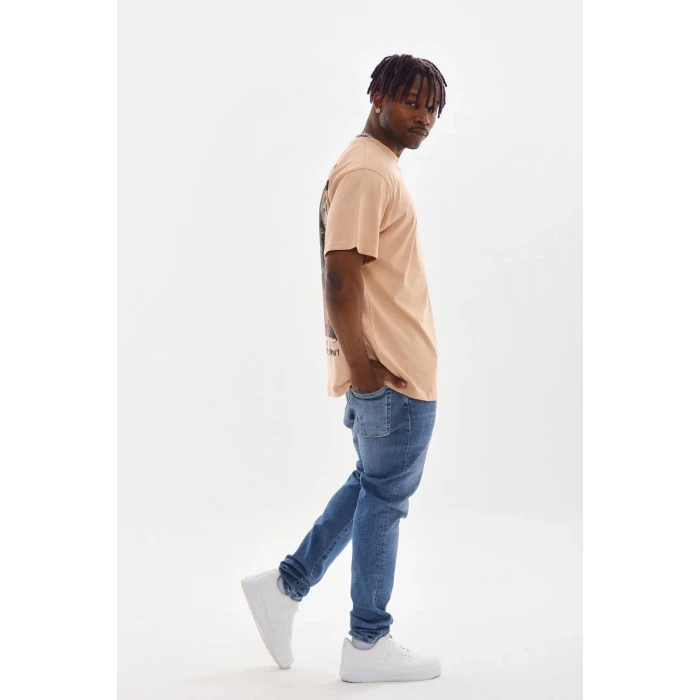 ieg™      Baskılı Oversize T-Shirt - Bej -