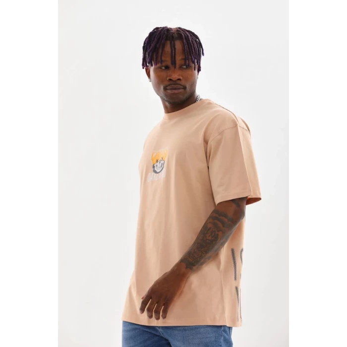 ieg™      Baskılı Oversize T-Shirt - Bej -
