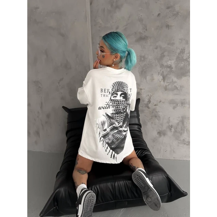ieg™      Baskılı Oversize T-Shirt - Beyaz -