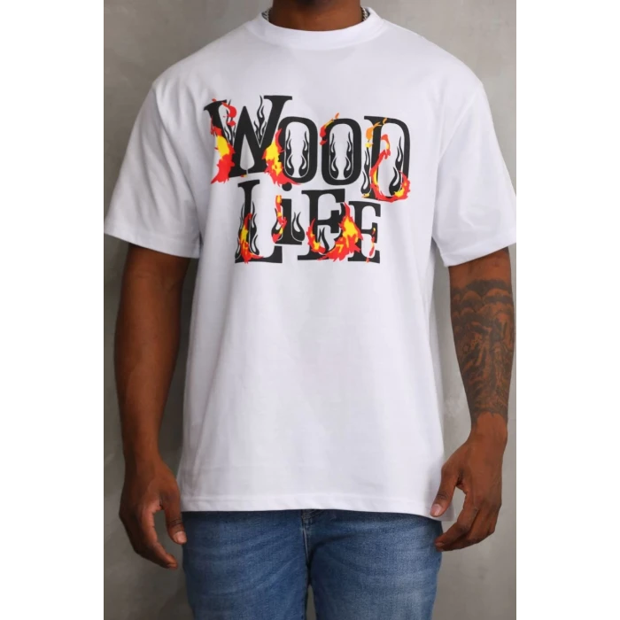 ieg™      Baskılı Oversize T-Shirt - Beyaz -