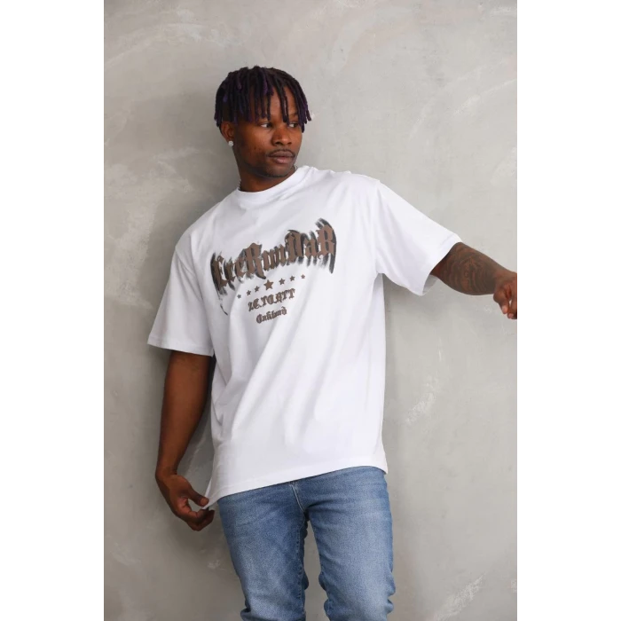 ieg™      Baskılı Oversize T-Shirt - Beyaz -