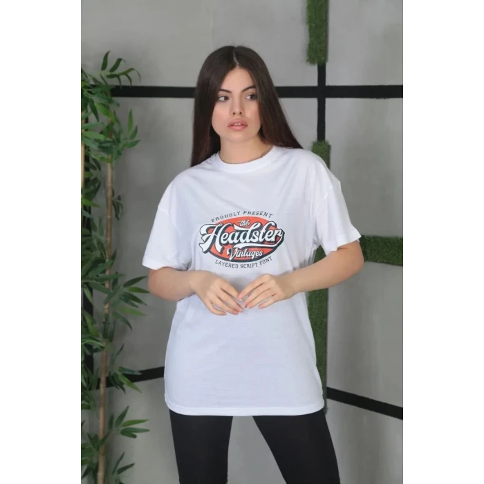ieg™      Baskılı Oversize T-Shirt - Beyaz -