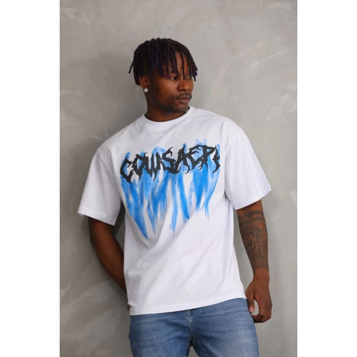 ieg™      Baskılı Oversize T-Shirt - Beyaz -