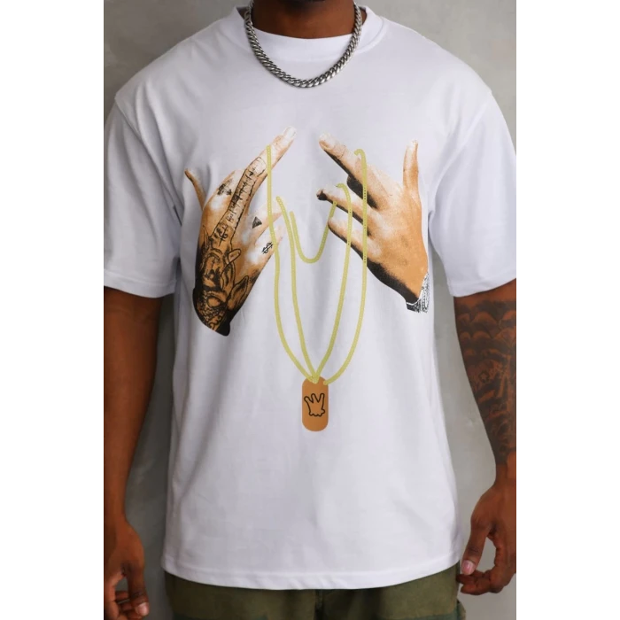 ieg™      Baskılı Oversize T-Shirt - Beyaz -