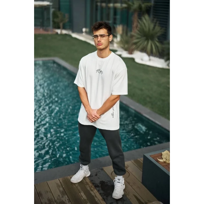 ieg™      Baskılı Oversize T-Shirt - Beyaz -