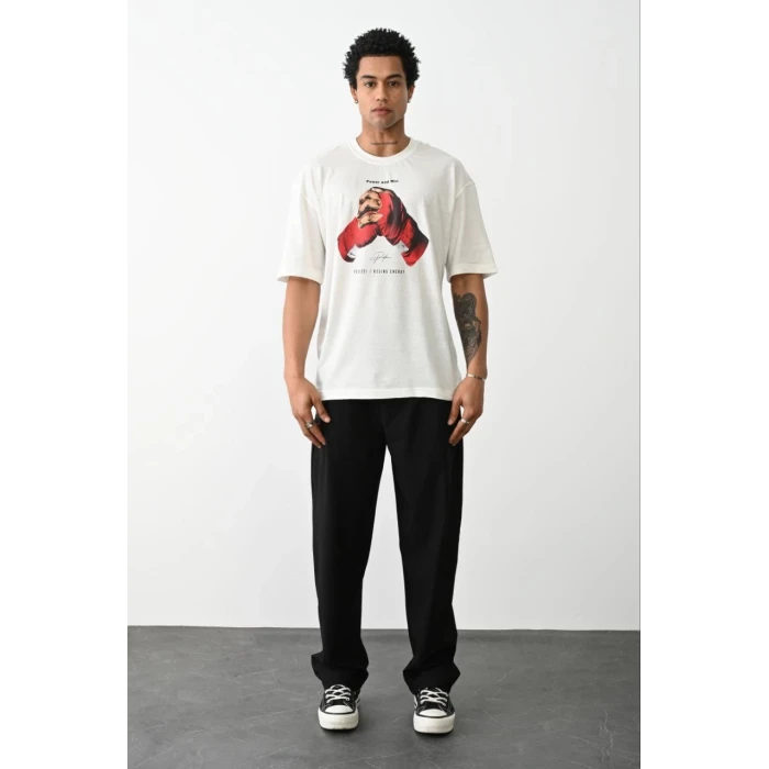 ieg™      Baskılı Oversize T-Shirt - Beyaz -