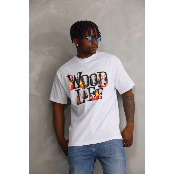 ieg™      Baskılı Oversize T-Shirt - Beyaz -