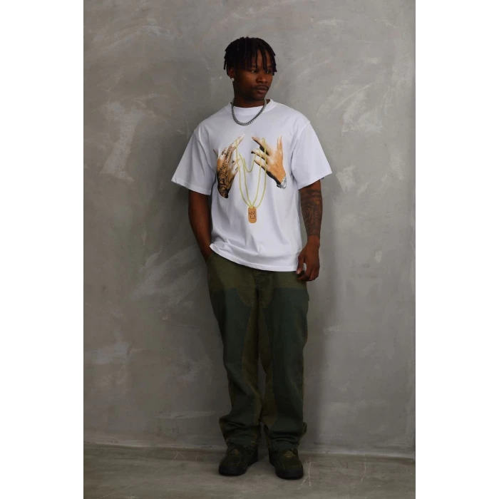 ieg™      Baskılı Oversize T-Shirt - Beyaz -