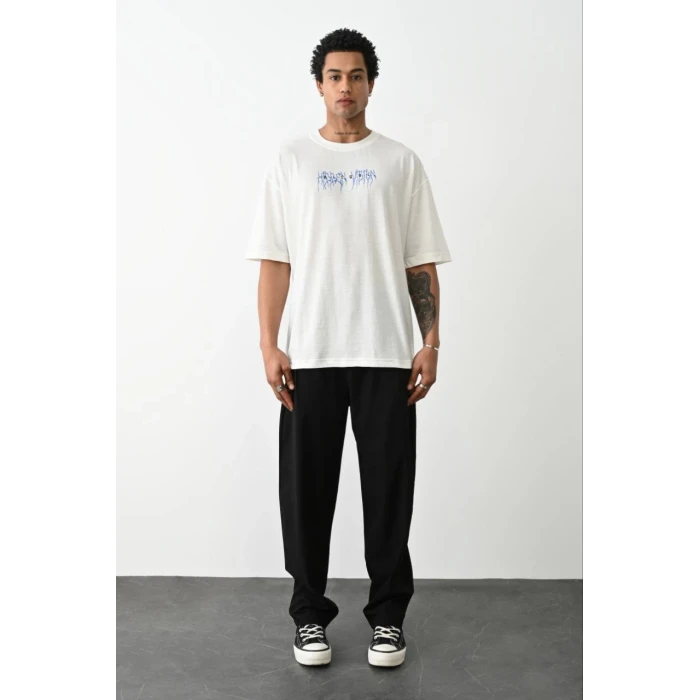 ieg™      Baskılı Oversize T-Shirt - Beyaz -