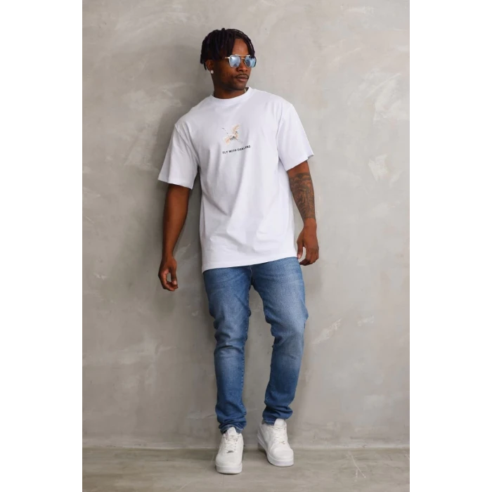 ieg™      Baskılı Oversize T-Shirt - Beyaz -