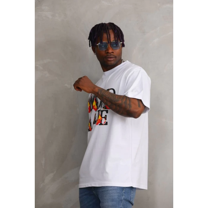 ieg™      Baskılı Oversize T-Shirt - Beyaz -