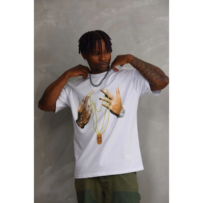 ieg™      Baskılı Oversize T-Shirt - Beyaz -