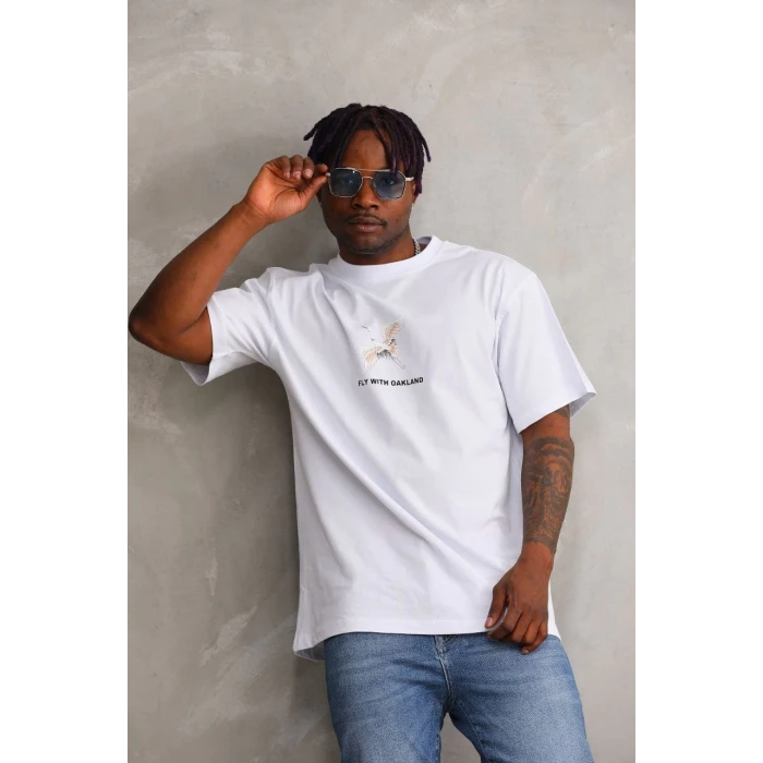 ieg™      Baskılı Oversize T-Shirt - Beyaz -