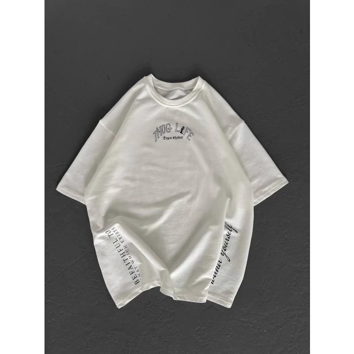 ieg™      Baskılı Oversize T-Shirt - Beyaz -