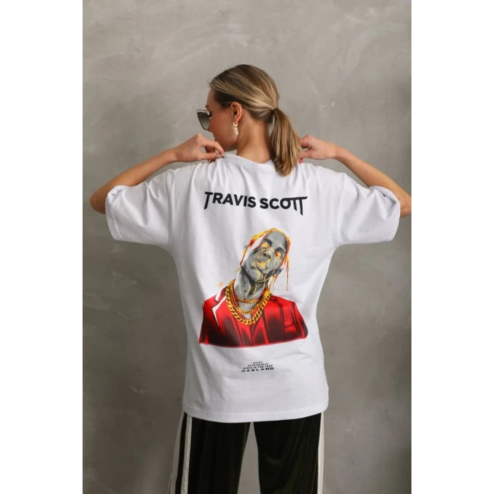 ieg™      Baskılı Oversize T-Shirt - Beyaz -