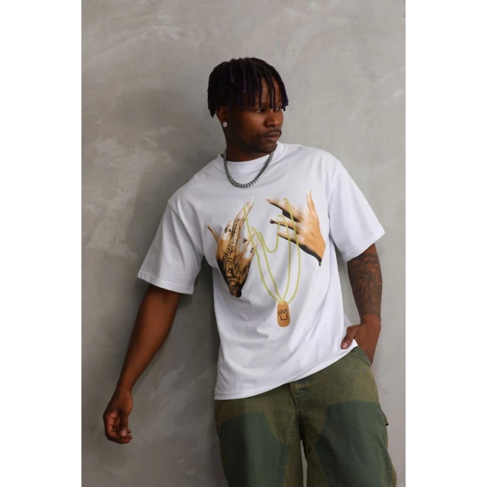 ieg™      Baskılı Oversize T-Shirt - Beyaz -