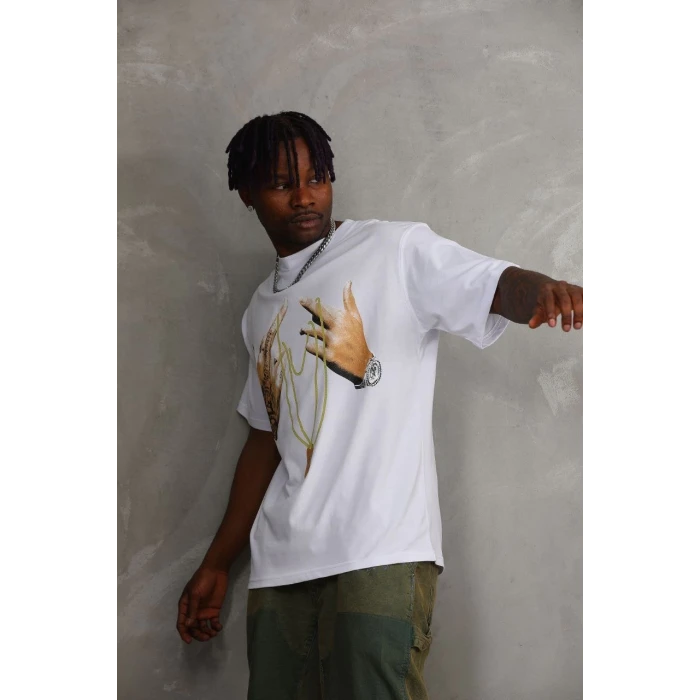 ieg™      Baskılı Oversize T-Shirt - Beyaz -