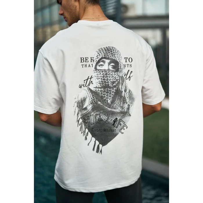 ieg™      Baskılı Oversize T-Shirt - Beyaz -