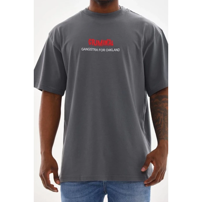 ieg™      Baskılı Oversize T-Shirt - Füme -