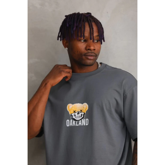 ieg™      Baskılı Oversize T-Shirt - Füme -