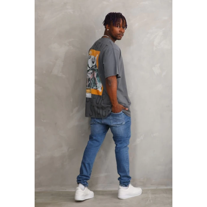 ieg™      Baskılı Oversize T-Shirt - Füme -