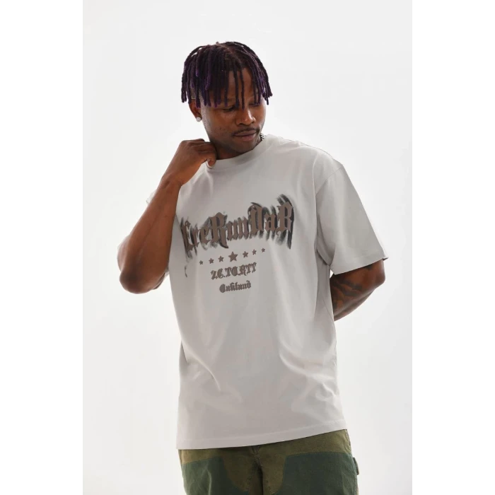 ieg™      Baskılı Oversize T-Shirt - Gri -