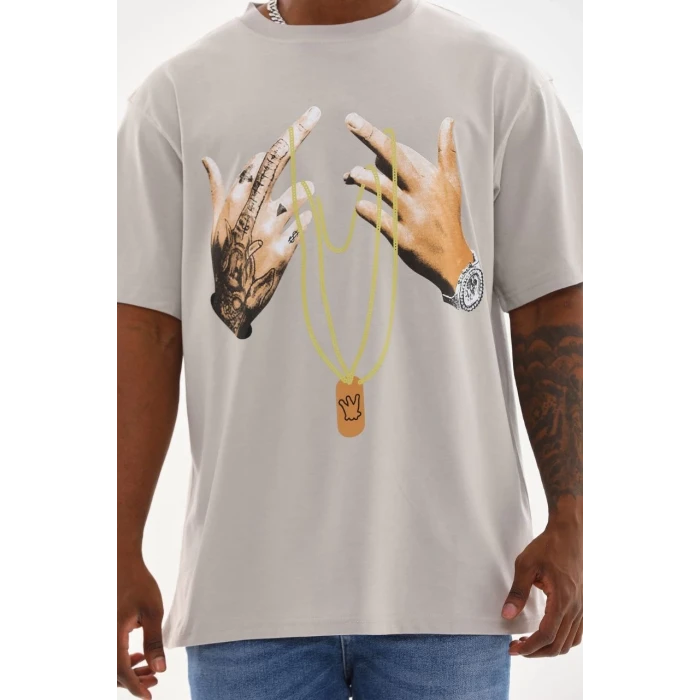 ieg™      Baskılı Oversize T-Shirt - Gri -