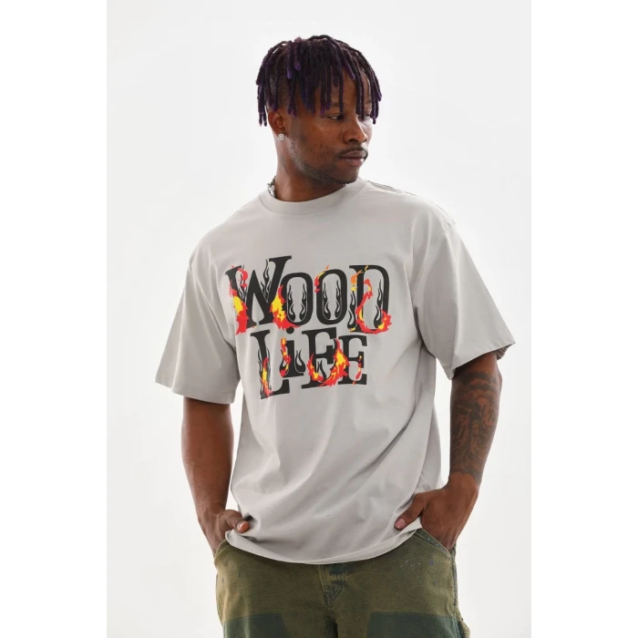 ieg™      Baskılı Oversize T-Shirt - Gri -