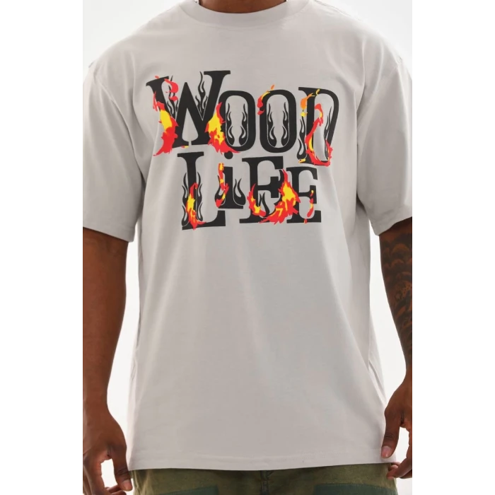 ieg™      Baskılı Oversize T-Shirt - Gri -